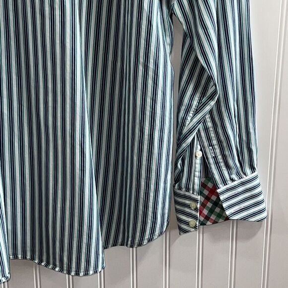 Jack Stone Button Down Shirt Men XLarge White And Green DressShirt Contrast Cuff - Picture 8 of 10
